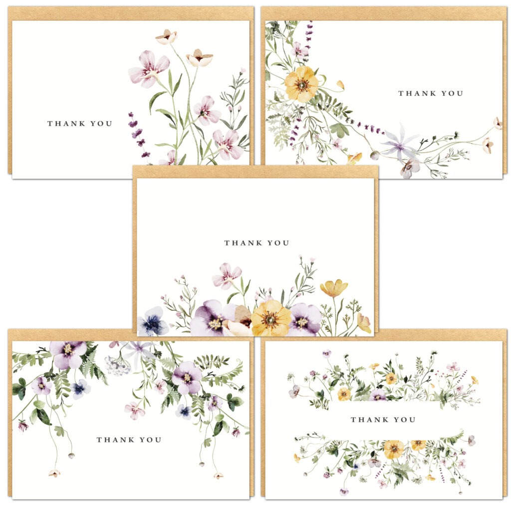 Floral design thank you cards with envelopes